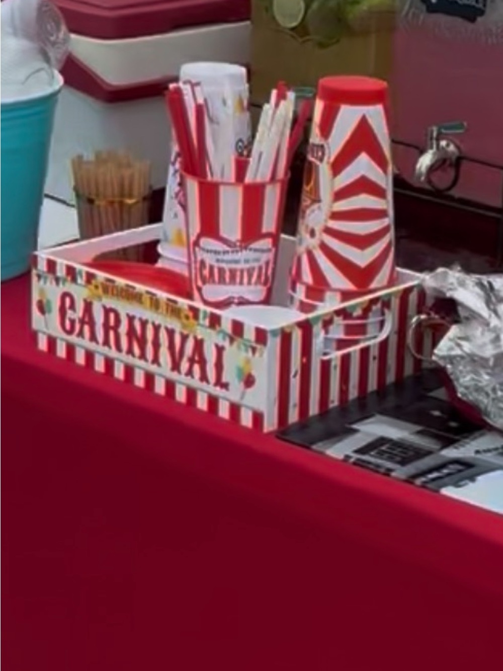 Carnival Red and White Striped Party Cup with lids & Box